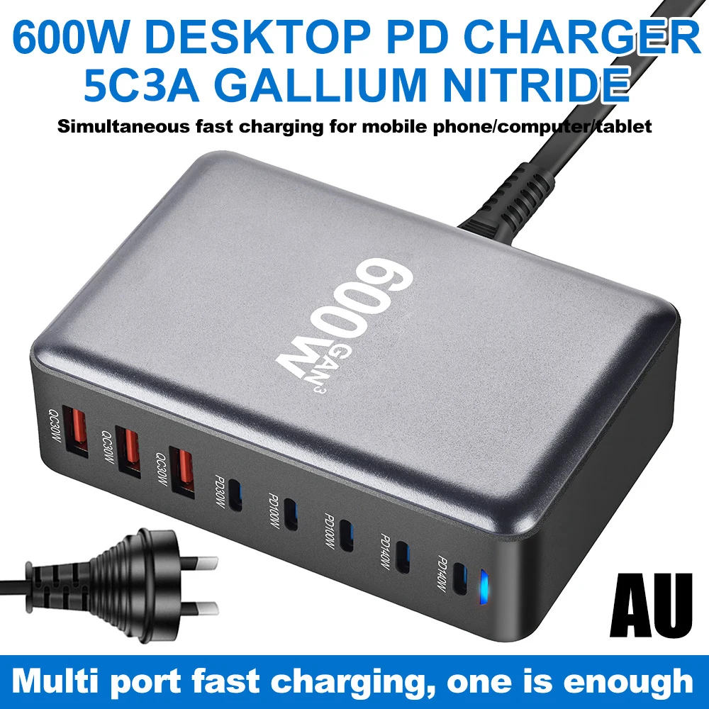 600W 8 Ports Fast Charger Multi USB Type C 5C3A PD Fast Charging Station Quick Charging Adapters for Phones and Tablets