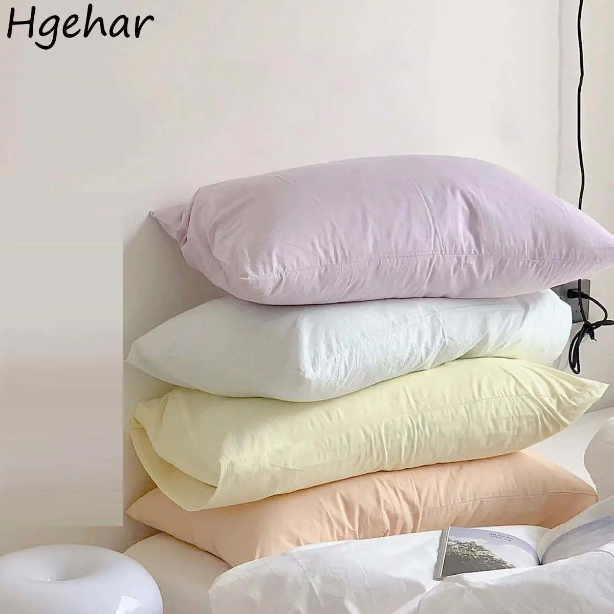 

48x74cm Washed Cotton Pillowcase Dorm Bedroom Plain Cover Breathable Removable Bedding Ins Korean Case Household