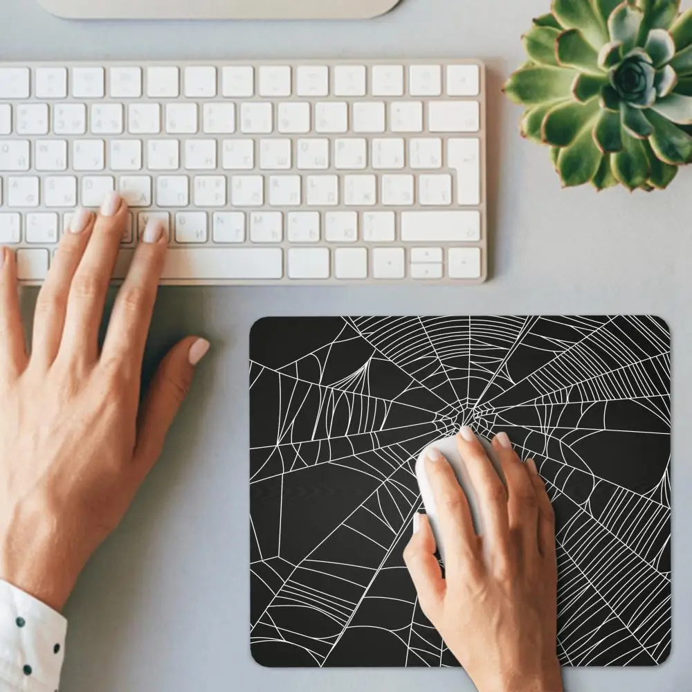 HYBXAXC Black and White Spider Web Small Mouse Pad Non-Slip Rubber Base Desk  for Halloween and Gothic Decor Computer Keyboard