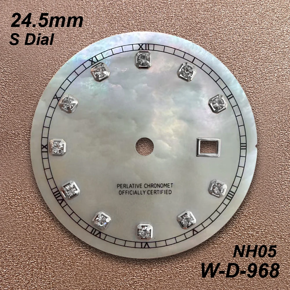 24.5mm S Logo Diamond Dial Suitable For NH05 Japan Movement Fritillaria Quality White/Grey Watch Modification Accessories
