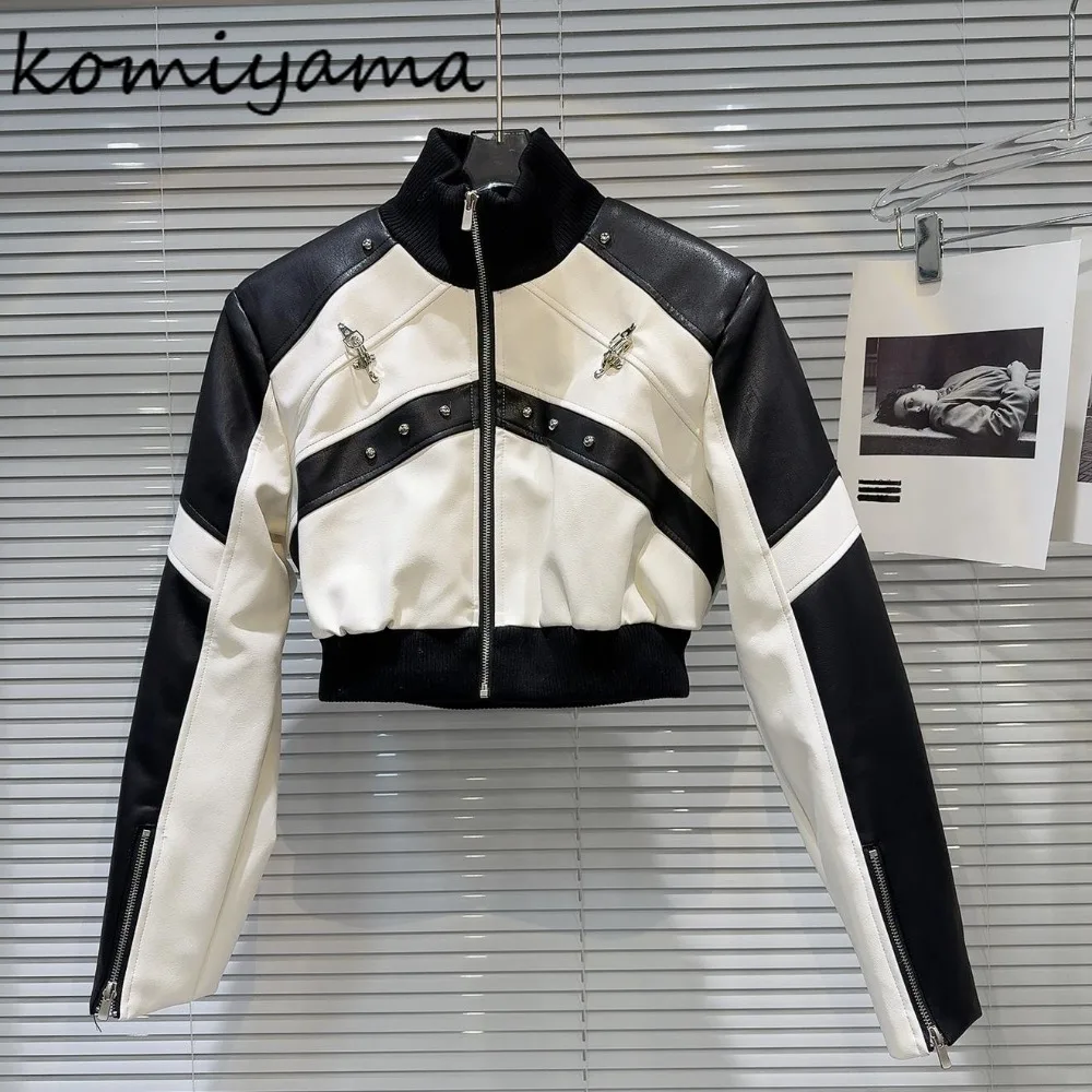 

Contrast Sweet Cool Chaquetas De Mujer Pu Leather 2025 Jacket Motorcycle Stand Collar Woman Jackets Hot Girls Casaco Outerwears