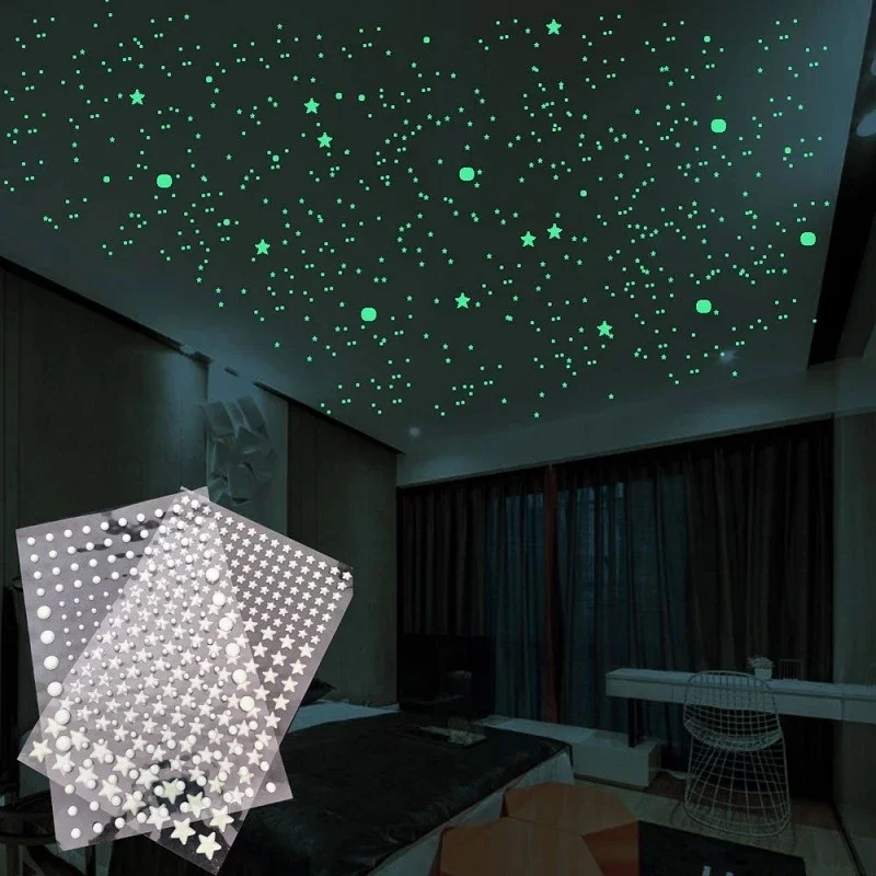 

Luminous 3D Stars Dots Wall Sticker for Room Bedroom Decoration Glow In The Dark Moon Decal Fluorescent DIY Stickers World map