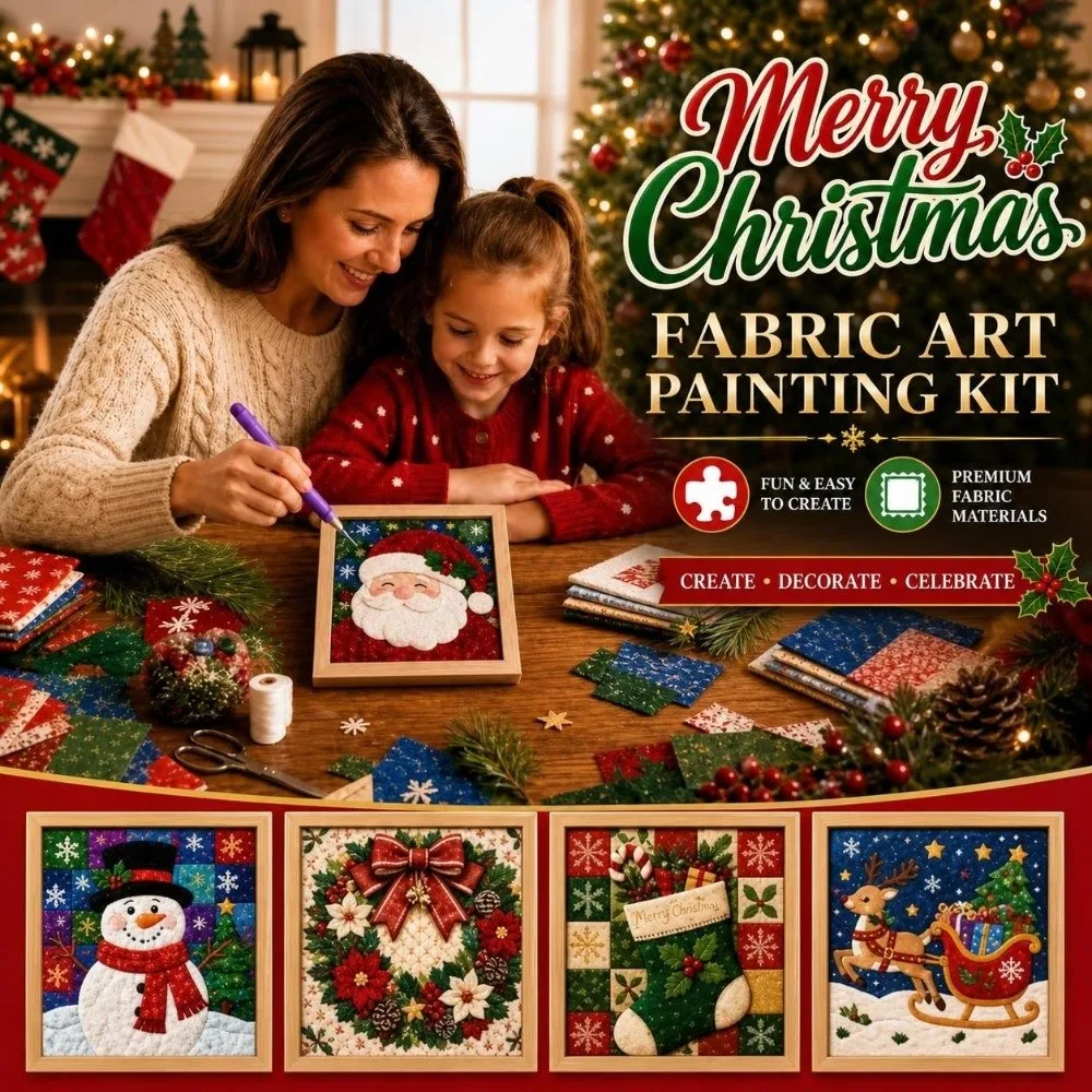 1 Set DIY Christmas Fabric Art Kit Christmas Themed Cotton Fabric Christmas Fabric Painting Kit Christmas Handmade Art Kit