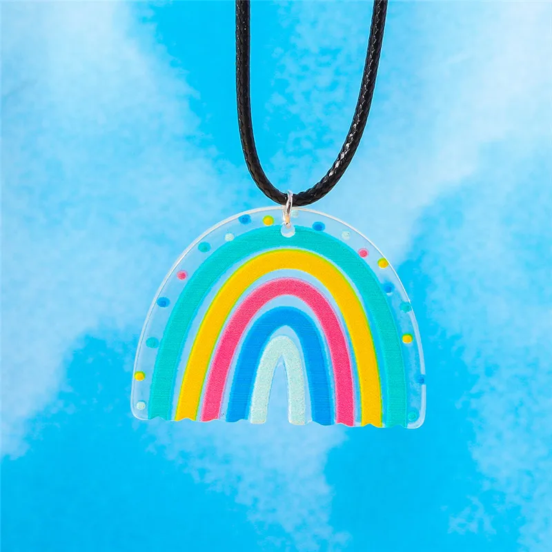 Aihua Bunte Regenbogen-Halskette für Damen, Lederseil-Kette, Wolke, Regenbogen-Anhänger, Halskette, niedlicher Sommer-Strand-Schmuck, Geschenke – Detail 17