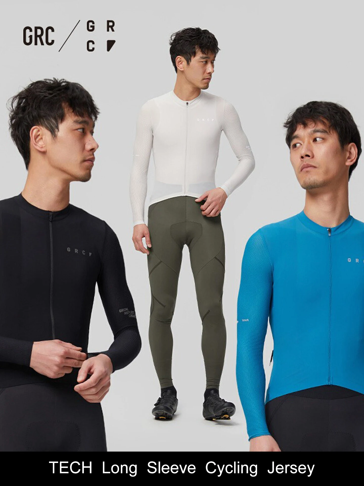 GRC BLACK LABEL TECH Men's Long Sleeve Cycling Jersey - Breathable Quick Dry Summer Road Bike Top with UPF 50+
