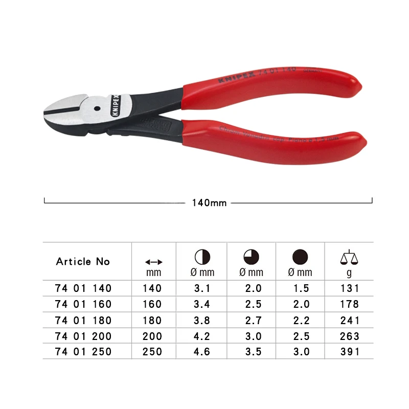 KNIPEX High Leverage Diagonal Cutter Wire Cable Cutting Pliers Suitable for Jewelry Making Diagonal Plier NO.7401140 | 7401160