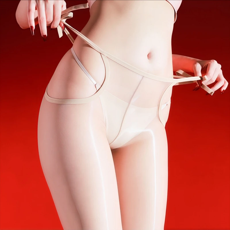 

5D T Crotch Ultra-thin Nude Pantyhose Elastic Bandage Open Crotch Oil Glossy Women Tights Erotic Lingerie Breathable Stockings