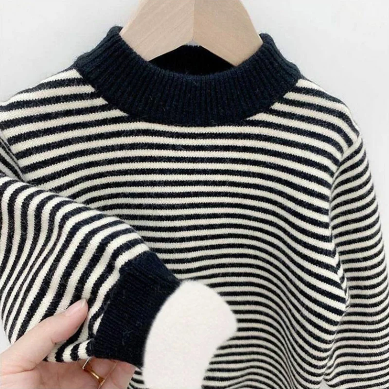 سترة الأولاد سميكة الخريف/الشتاء جديد عصري متعدد الاستخدامات الأولاد مخطط محبوك سترة الأطفال #4