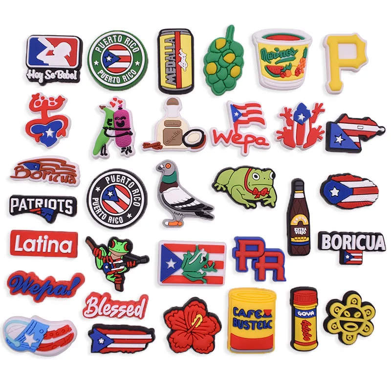 1/33Pcs Lovely Puerto Rico Flag Soft PVC Shoe Charms Boricua Tropical Decor For Slides Sandals Clog DIY Accessories Culture Gift