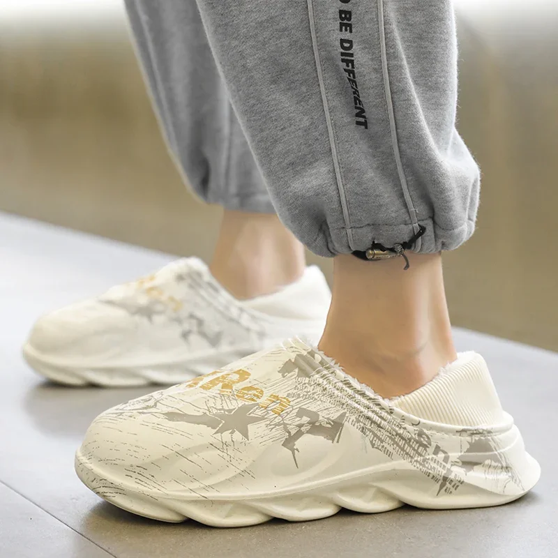 

Plus Size 47 Men Slippers Winter Cotton Slippers Men's Thick-soled Feces-slip Non-slip Warm Cotton Shoes for Home Wear Slides