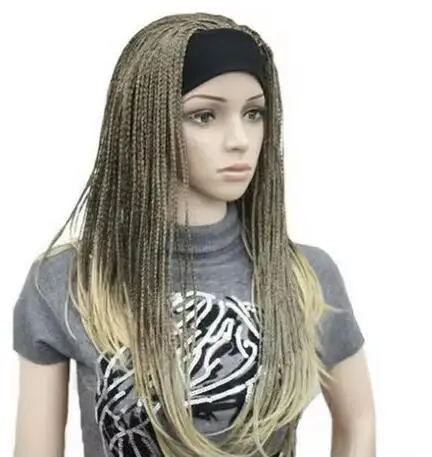 Long Straight Hand Made Braids 3/4 Half Full Wig Headband Women Wig