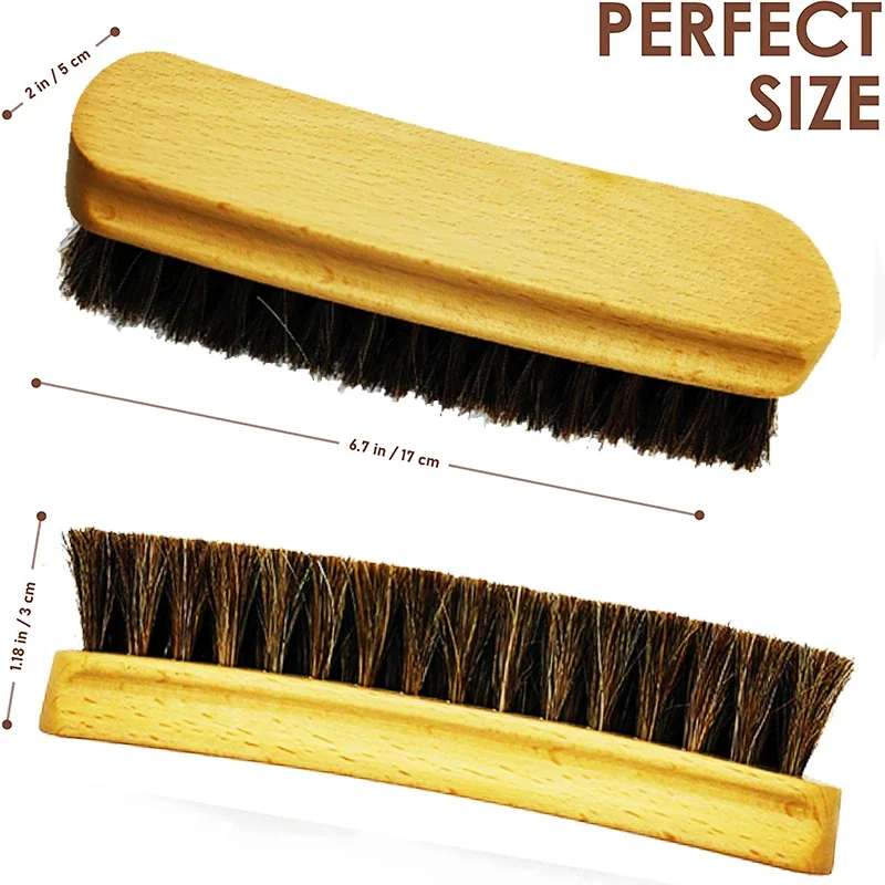 Natural Horsehair Bristles Soft Leather Shine Cleaning Brush for Cleaning Upholstery Cleaner Car Interior Wood Handle Anti Slip