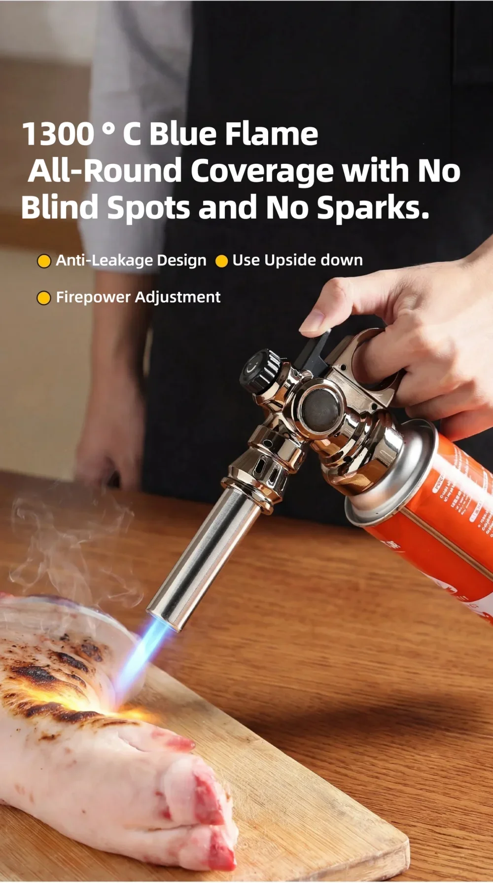 360 ° Reversibler Butangas-Brenner, Mehrzweck-Hochtemperatur-Flammenwerfer für BBQ, Holzkohleanzündung, Fleischhaarentfernung und Kochen – Detail 3