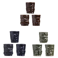 Mini 50-60ml Tiki Mug Hawaiian Grimace Ceramic Shot Glass Cocktail Tequila Sake Shochu Vodka Cup Home Bar Drinkware Gift