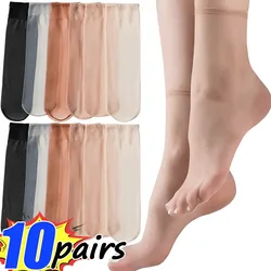 Skin Color Transparent Thin Women Crystal Silk Socks Nylon Fashion Ladies Female Summer Short Ankle Silk Socks Meias Non-slip