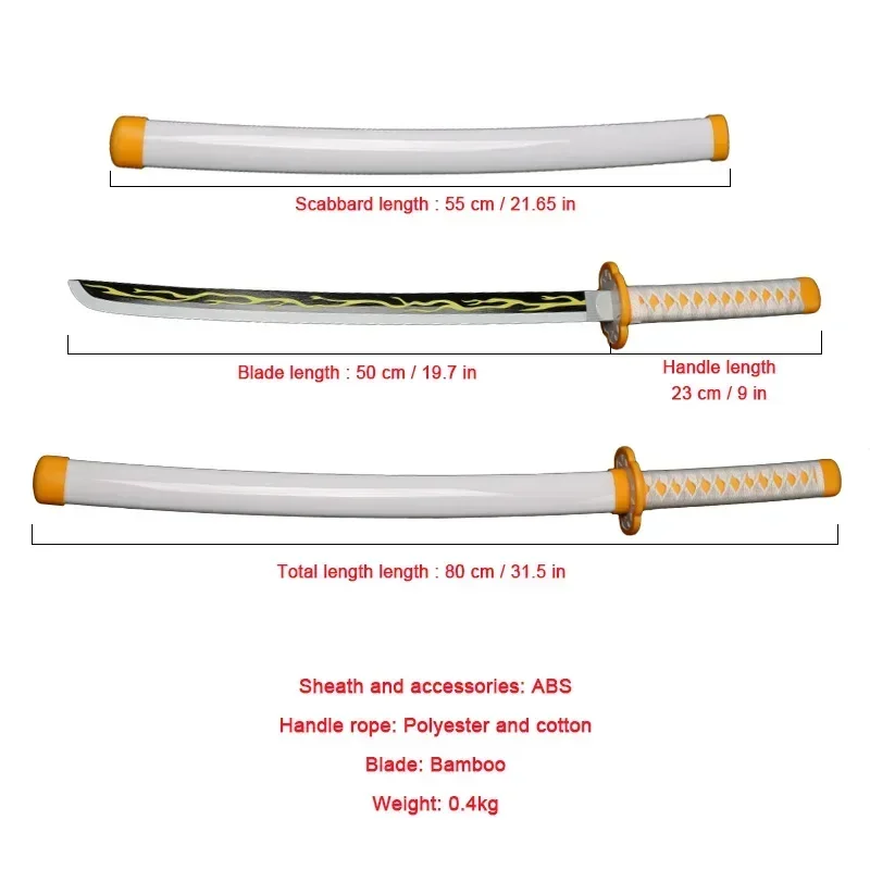 Demon Slayer Katana คอสเพลย์อาวุธ Mitsuri Shinobu สีขาว Fire พระเจ้า Tanjiro ไม้ของเล่นดาบอะนิเมะ Props