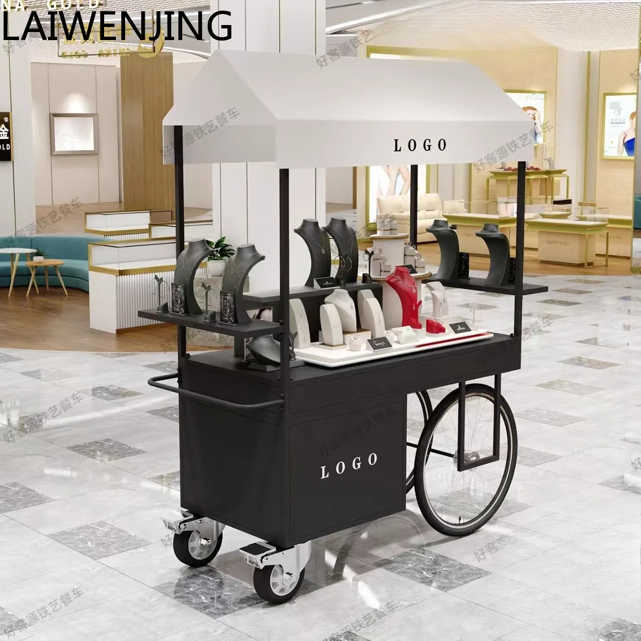 

HLZ Iron Art Stall Push Cart Mobile Street Food Cart Display Stand Night Market Flower Outdoor Market Stall Promotion Cart