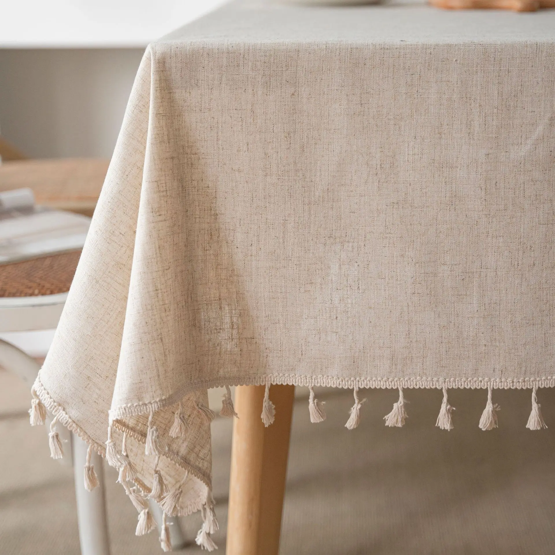 Linen Blend Tablecloth, Splice Technology, Lace Dust-Proof Table Cover, for Kitchen Dinning Party Tea Table Decoration