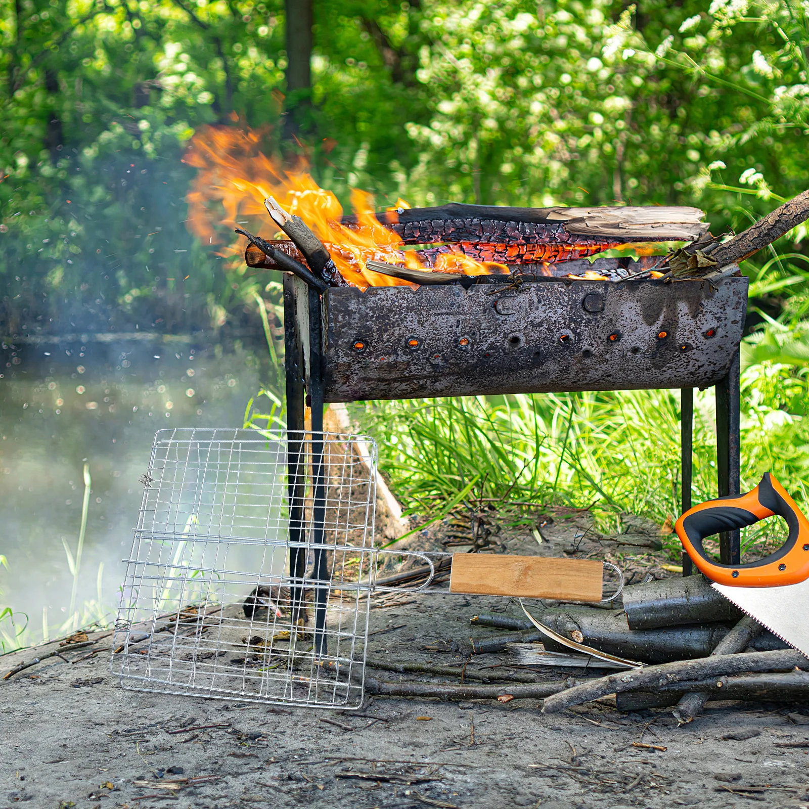 

2 шт., сетка для барбекю из нержавеющей стали, зажим, прочная несущая способность, практичный аксессуар для гриля для барбекю, рыбы, мяса, уличного использования