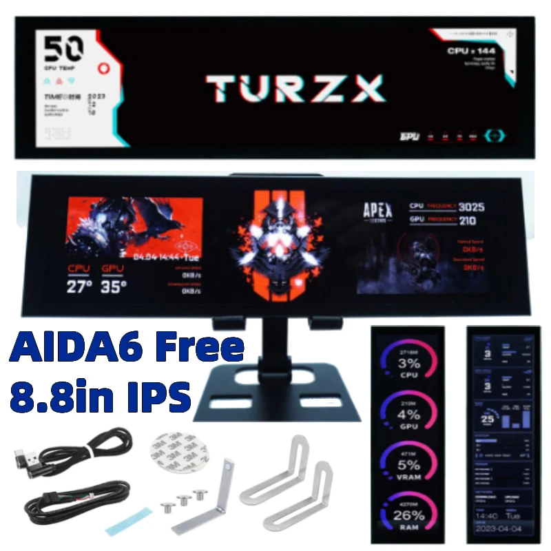 

8.8 Inch IPS Type-C Secondary Screen CPU GPU RAM Monitoring AIDA6 Free Sub Screen Display Computer Monitor 8.8 Smart USB Chassis