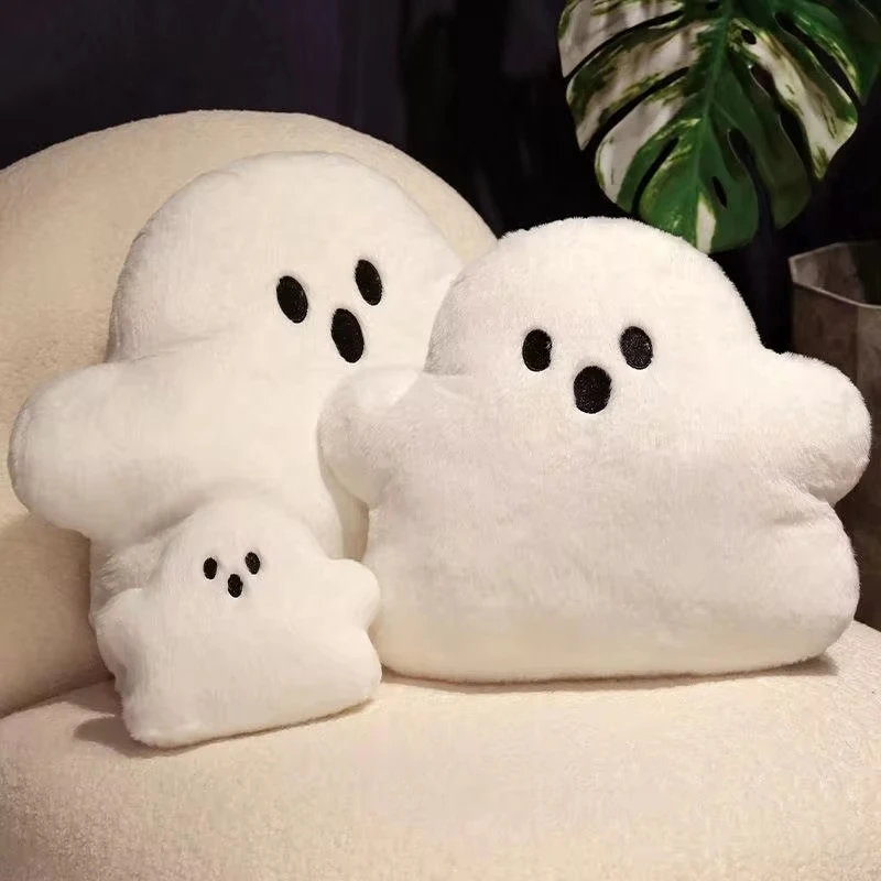 Cojín de felpa con forma de nube blanca para niños, muñeco bonito de fantasma, regalo de Halloween, decoración de silla de dormitorio para el hogar