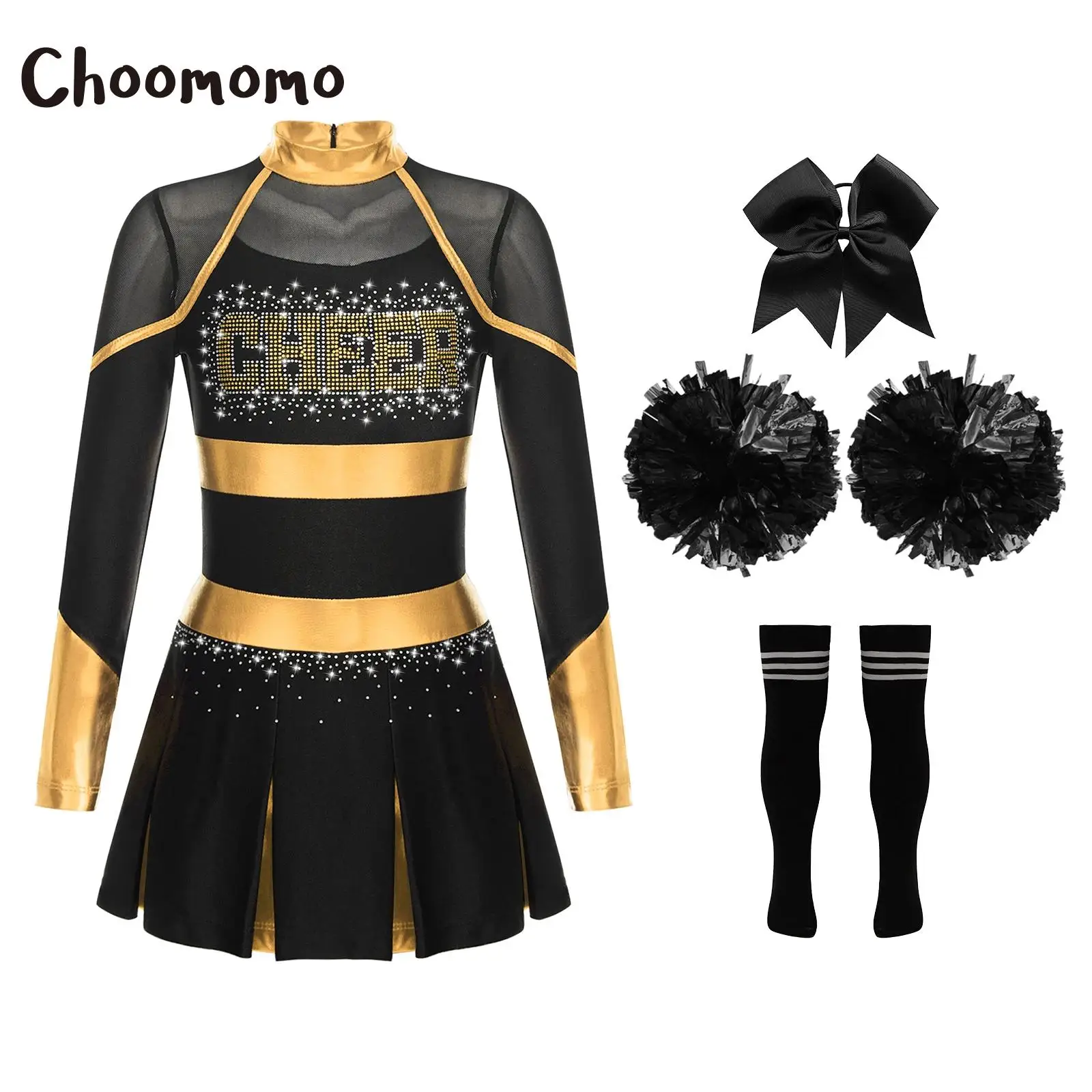 Kids Girls Cheerleader Costumes School Sports Dance Practice Cheerleading Uniform for Halloween Dress Up Party Carnival