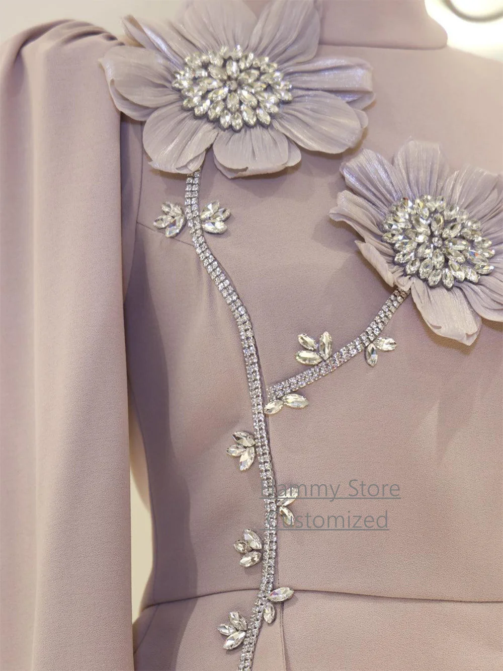 Vestido de noite de duas peças personalizado, gola alta, mangas compridas, miçangas, flores, arábia saudita, vestido de baile