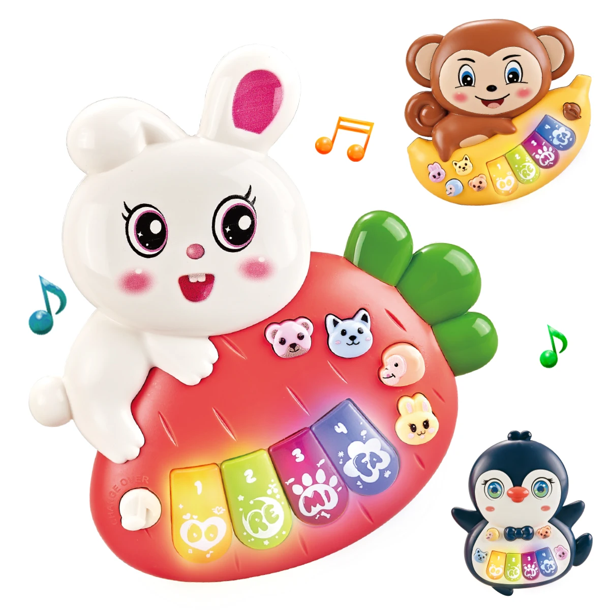 Baby Piano Toys, Animal Music Keyboard with Light Early Learning Educational Rabbit Monkey Penguin and Cow Colors Random Gifts