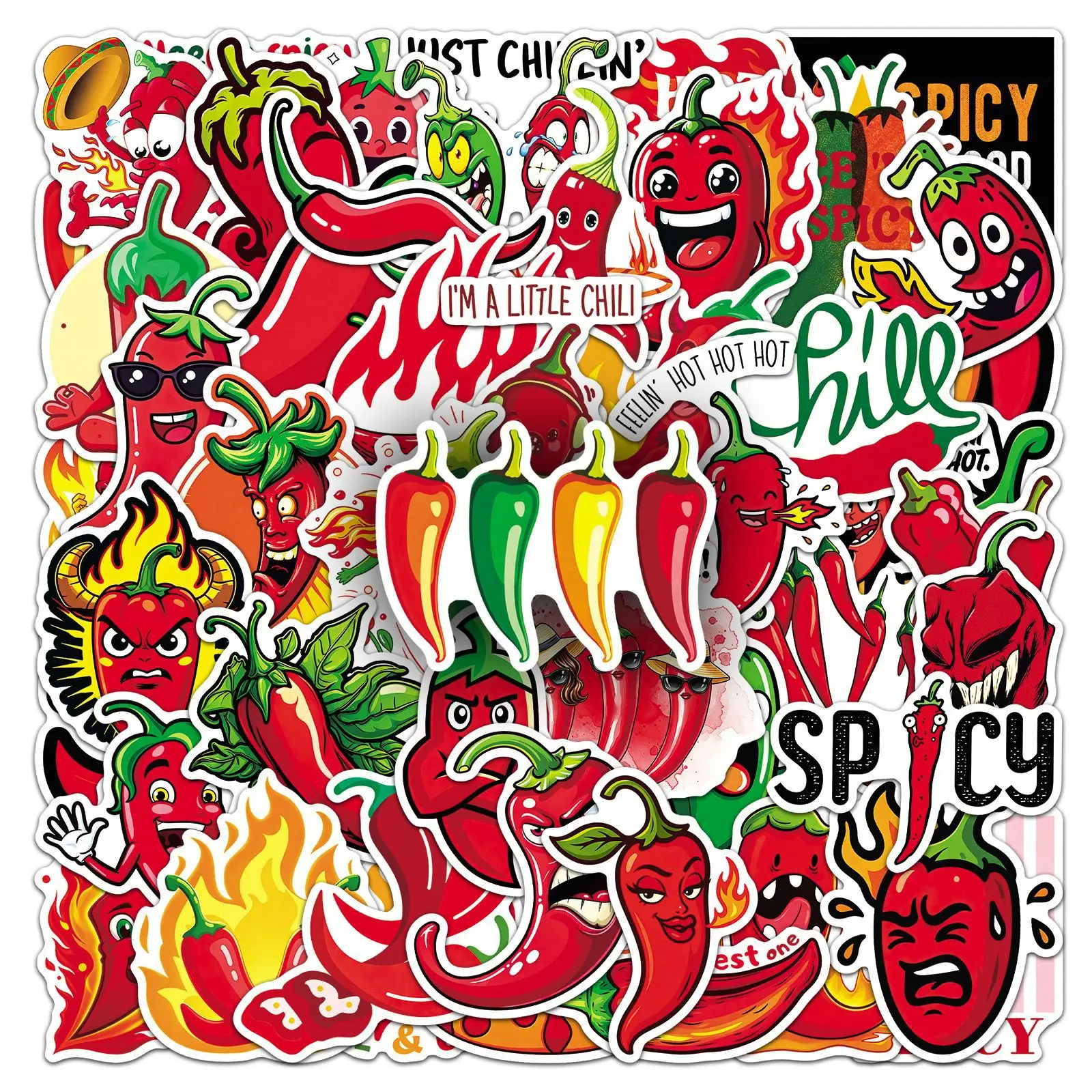 50PCS Cartoon Chili Vegetable Graffiti Stickers Funny Chili Meme Decal DIY Luggage Phone Guitar Scrapbook Classic Kid Toys