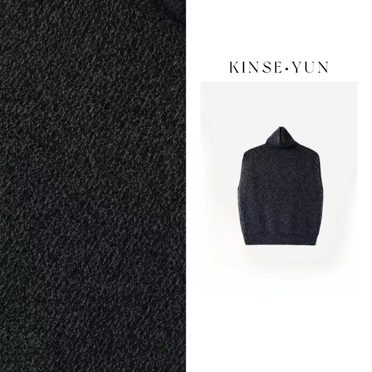 

KINSE·YUN Black Sesame High Collar Pure Wool Sweater Vest Soft Cozy Overlapping Women's Winter Warm Thick Long Sleeve Top