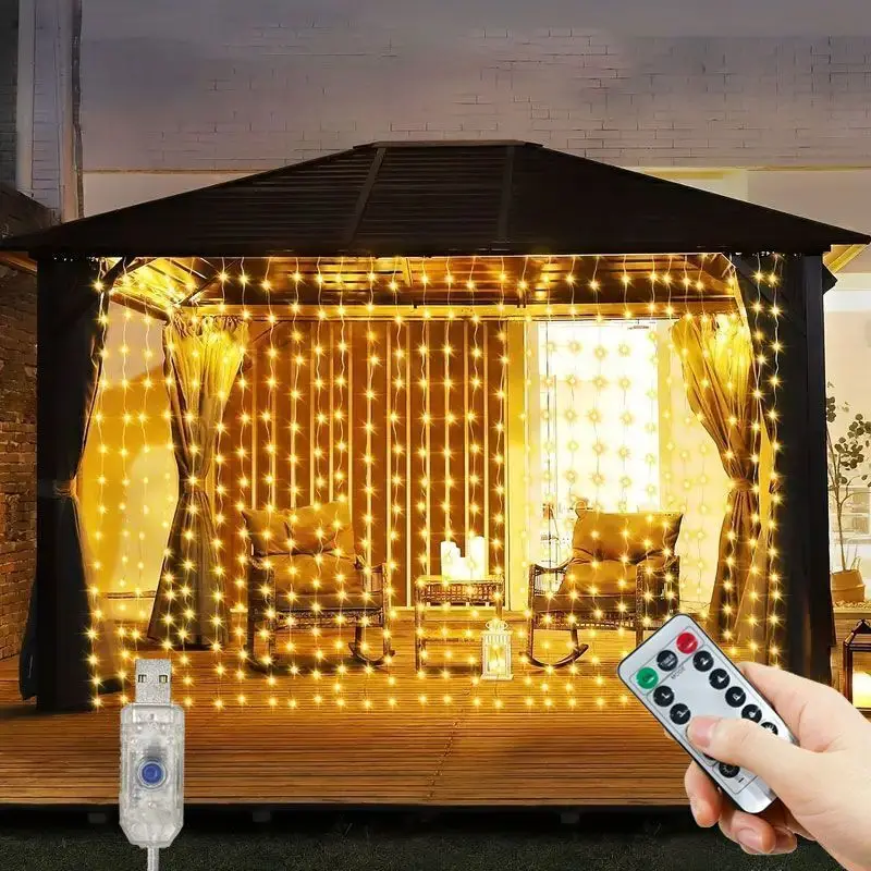 New Year 2025 Christmas Holiday LED Decoration Lights Fairy Bedroom String Garland Lighting Curtain Lights with Remote Control