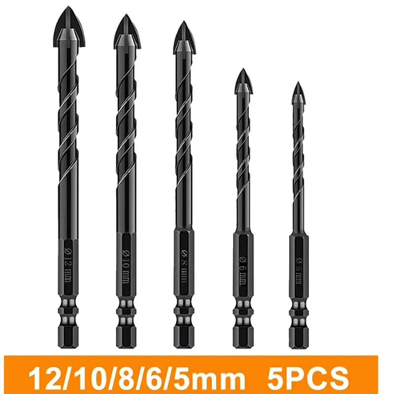 Cross Hexagonal Ceramic Tile Glass Cement Metal Ceramic Wood Plastic Hole Saw Triangular Alloy Drill Bit 5-Piece Set