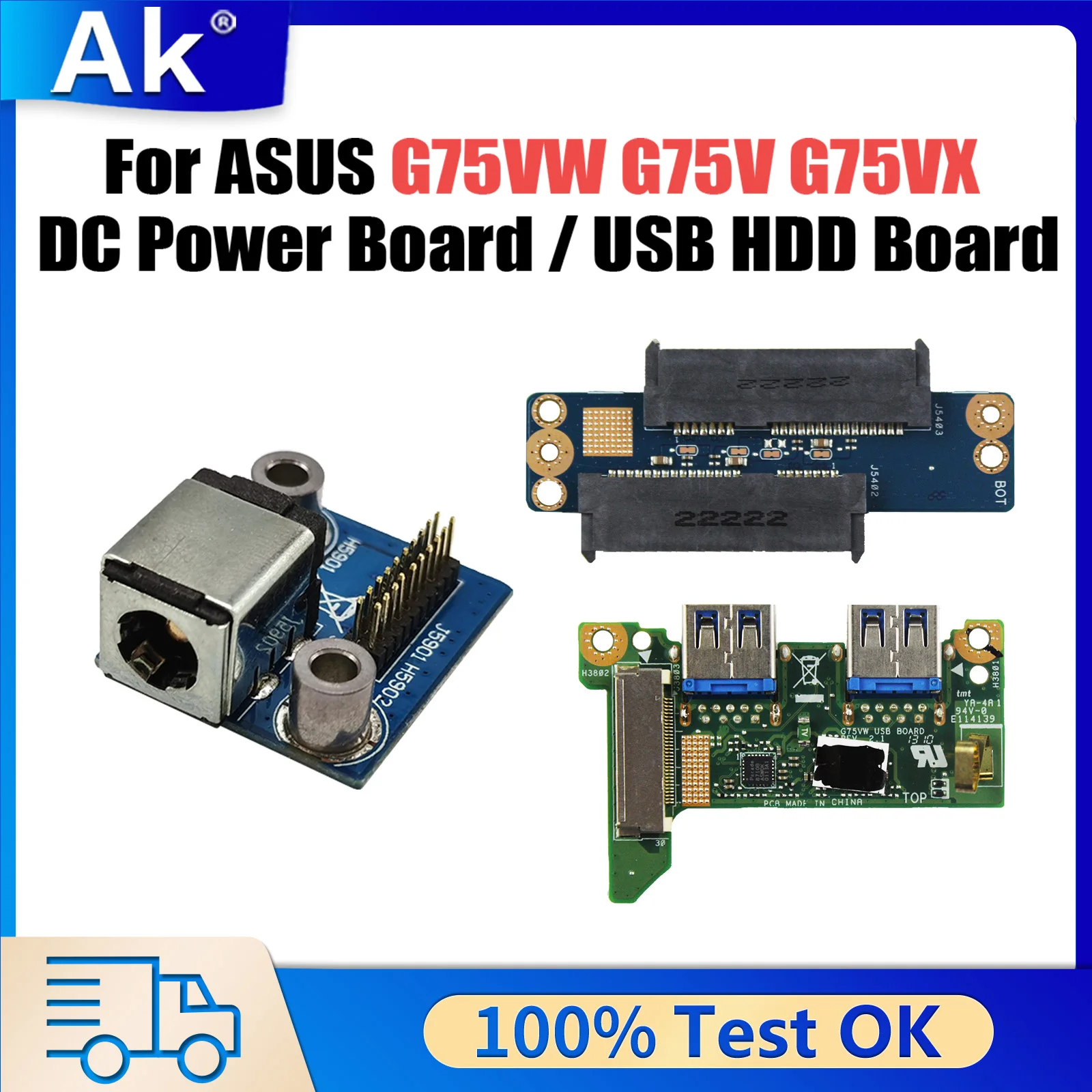 

DC Power Jack Board G75VW For ASUS G75V G75VX USB HDD Hard Drive board 100% Tested Fast Ship