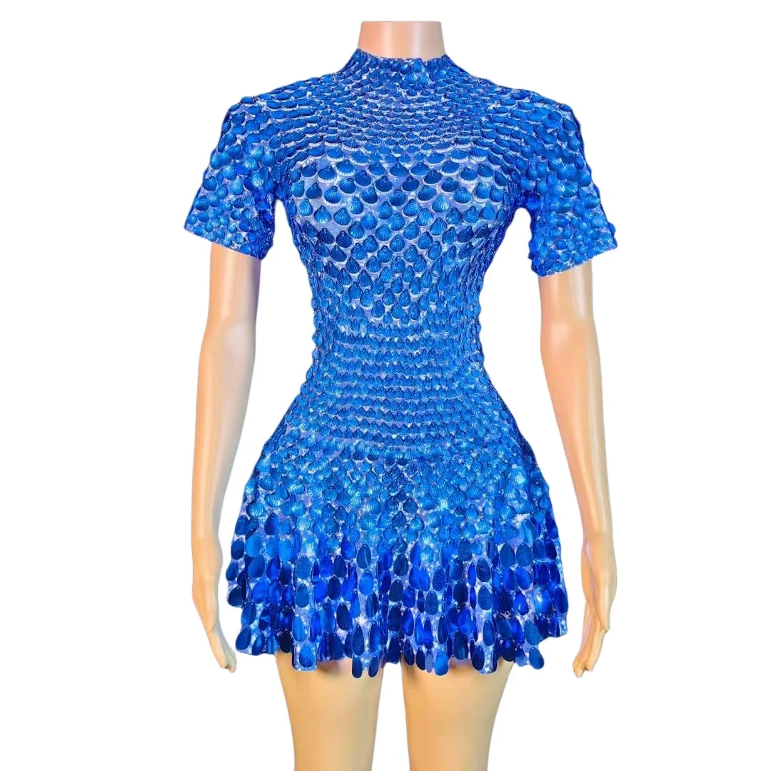 

Royal Blue Women Short Dress Design Dancer Bodysuits Sequins DJ DS Gogo Sparkly Singer Stage Wear Drag Queen Outfit