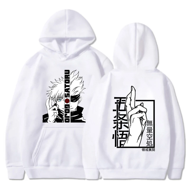 Moletom casual de manga comprida masculino e feminino, pulôver personalizado anime, moletom legal Gojo Satoru com impressão gráfica, nova moda