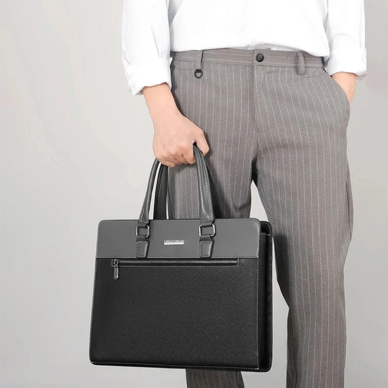 PVC Briefcase Bag For Men Laptop Executive Designer Office Handbag Shoulder Business Male Messenger Crossbody Side Portfolio