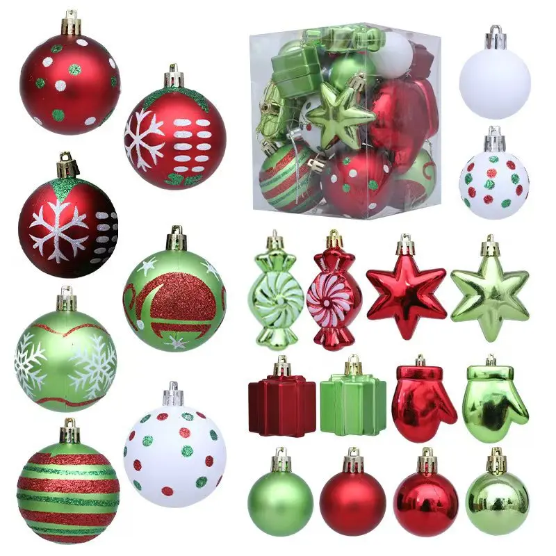 

Новинка 2025 года, хит продаж, украшение для рождественской елки, праздничные наряды, пластиковый окрашенный шар, красная и зеленая серия, кулон