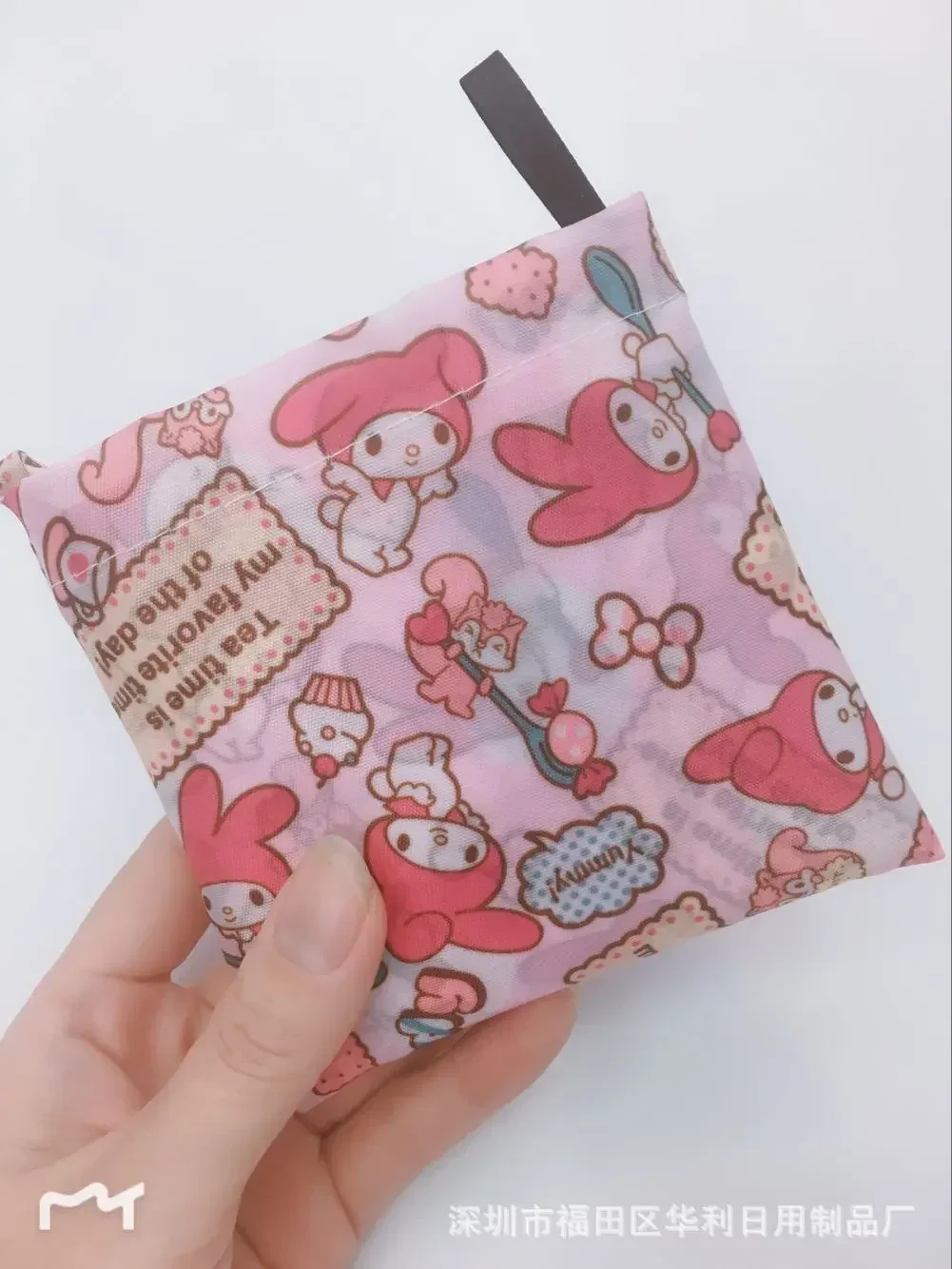 Sanrio Cartoon Damen-Einkaufstasche, Hello Kitty Cinnamoroll Pompom Purin, klein, Polyester, umweltfreundlich, niedlich, faltbar, Aufbewahrungstasche