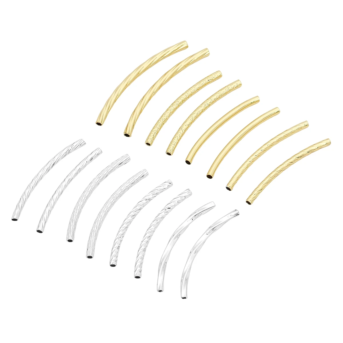 1pcs 14k Gold Plated Smooth Long Curved Spacer Beads Connectors Copper Tube For DIY Bracelet Necklace Jewelry Making Accessories