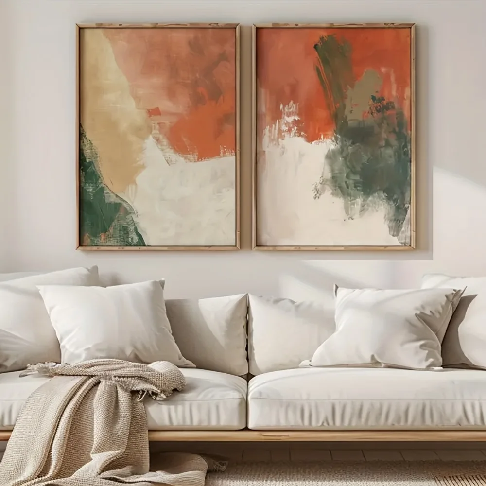 2pcs Frameless,Modern Minimalist Abstract Art Poster,Olive and Beige Art Poster Printing,Warm Earthy Wall Art Decoration