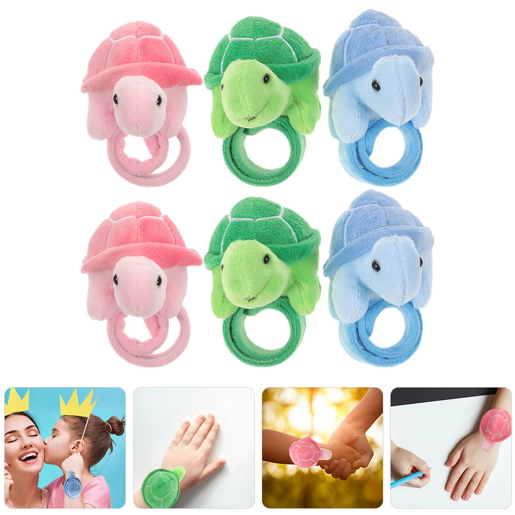 6 Pcs Mountain Turtle Plush Snap Ring Children's Decoration Bracelet Animal Slap Figure