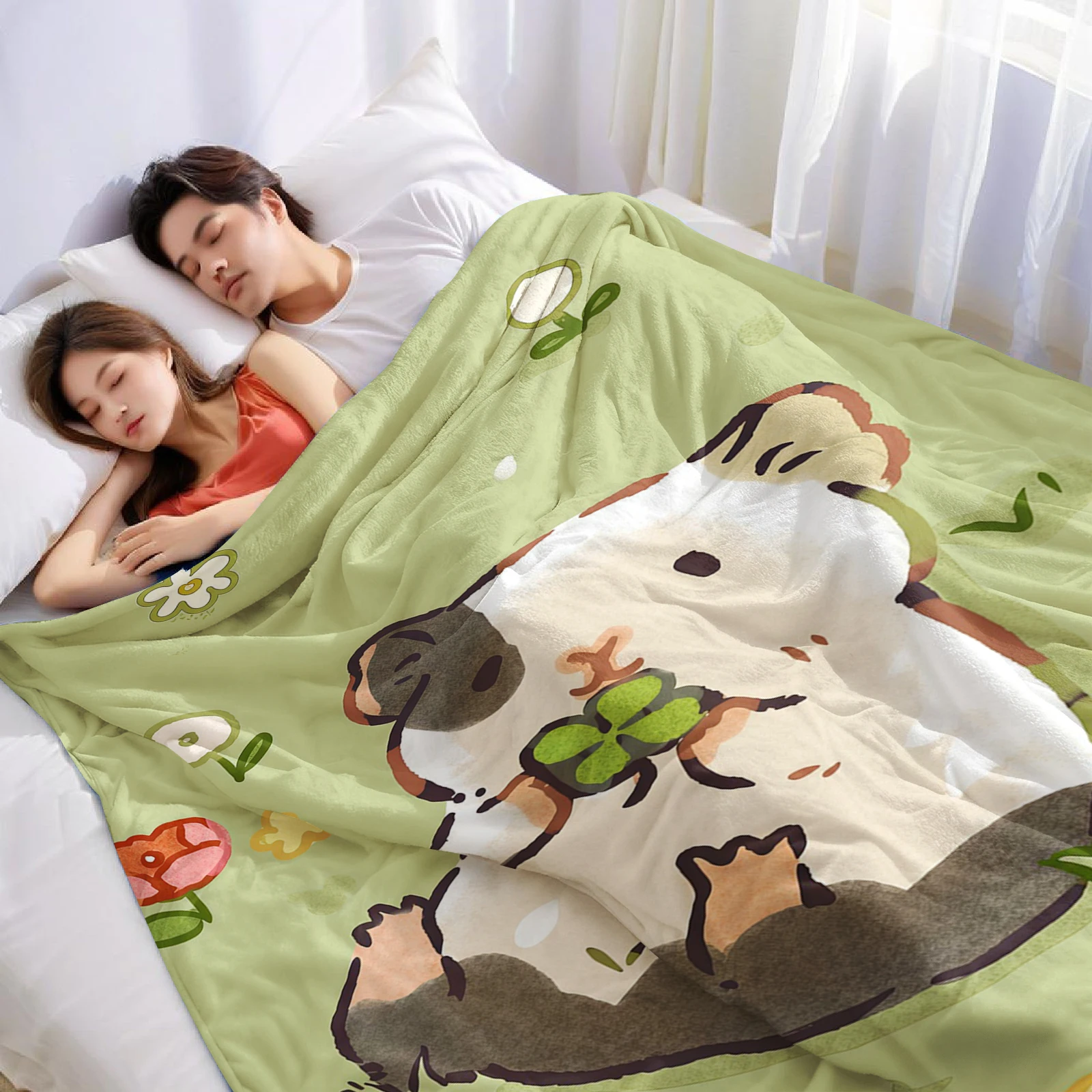 Clover Hamster Cartoon Anime Print Flannel Blanket Soft Warm Throw for Kids Bedroom Sofa Bed Christmas Office Car