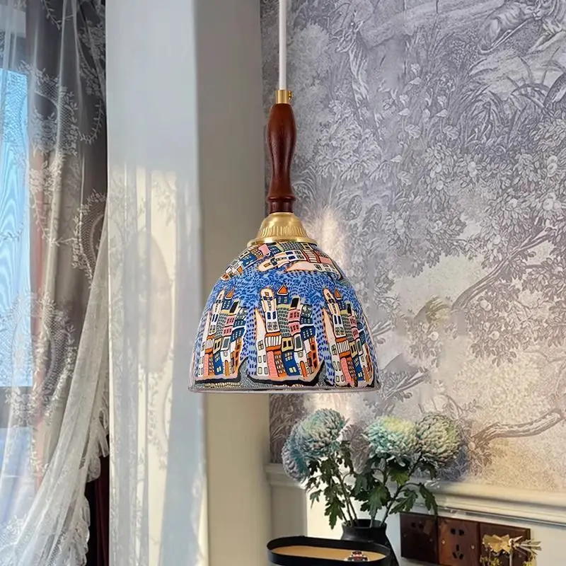 French retro LED light controlled pendant lamp for bedroom bar counter bedside aisle restaurant bay window light