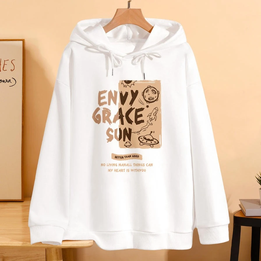 موضة خريف 2025 سترة بقلنسوة ثقيلة الوزن 300 جرام من Envy Grace Sun مع قلنسوة للرجال والنساء ملابس غير رسمية للشارع مطبوعة بغطاء للرأس