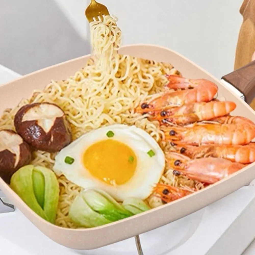 

Kitchen Cookware Heat Resistant Frying Steak Pan Nonstick Sturdy Square Skillet Ergonomic Design Grill Pan Camping