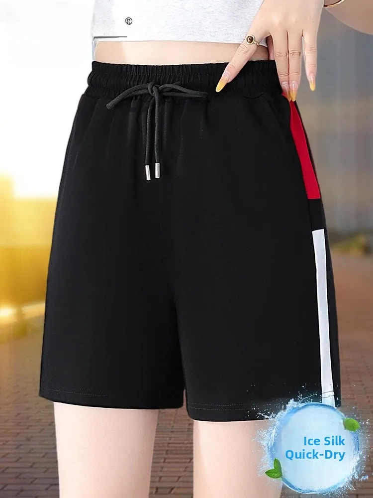 

TUCANO Прямые спортивные брюки с высокой талией, женские летние уличные повседневные спортивные брюки из ледяного шелка, асимметричные свободные брюки