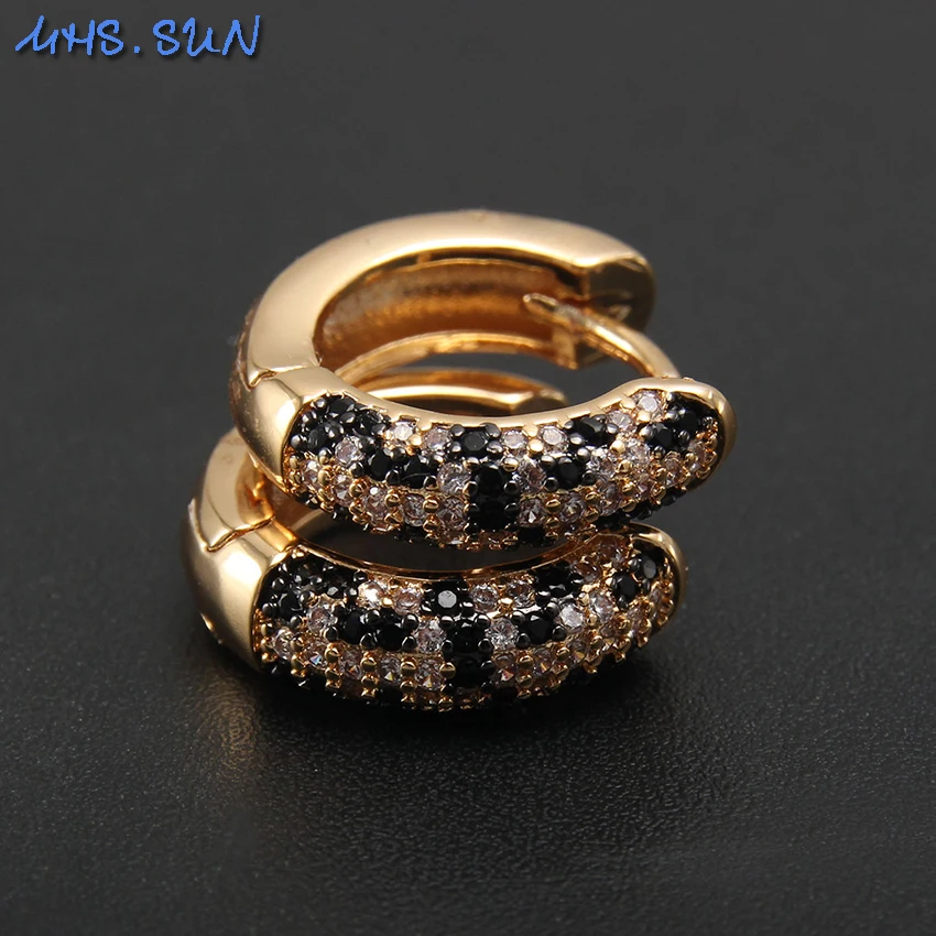 MHS.SUN High Quality Zircon Leopard Print Hoop Earrings Women Men Hip Hop Round Jewelry Gold Plated AAA CZ For Party Accessories