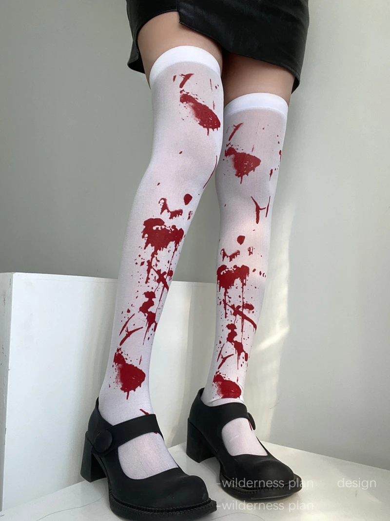 Blood Stained Bloody Socks For Women Halloween Cosplay Party Costume Socks Knee High Long Socks