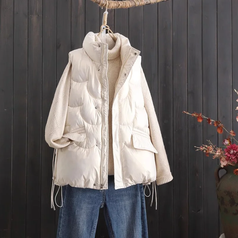 

plus Size 240 Pou Women's Loose Vest Korean Sle Casual Bright Surface All-Match Outerwear Winter Faion Outer Jaet