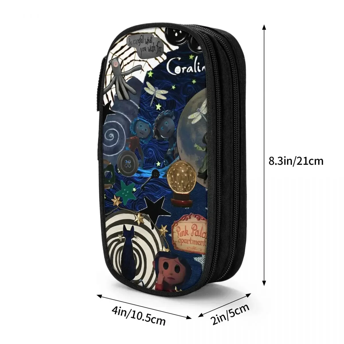 Coraline Halloween Horror Astuccio per matite Astuccio per penne per ragazze Ragazzi Grandi borse portaoggetti Materiale scolastico Cancelleria con cerniera